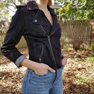 Like New AE Grey Denim Moto / Biker Jacket Sz S/M